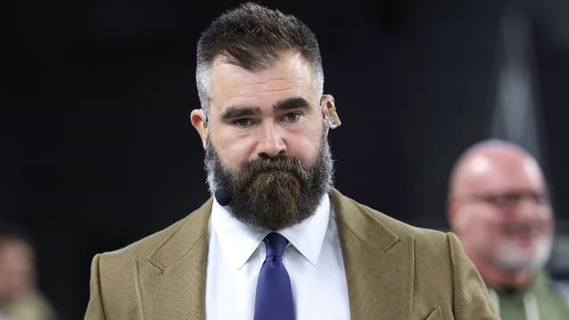 Jason Kelce looks on before the game between the Dallas Cowboys and the Arizona Cardinals at AT&T Stadium.