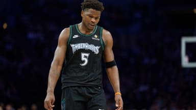 Dec 6, 2025; Minneapolis, Minnesota, USA; Minnesota Timberwolves guard Anthony Edwards (5) during a stoppage in play against the LA Clippers in the third quarter at Target Center.