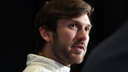 Feb 12, 2020; Daytona, FL, USA; NASCAR Cup Series driver Daniel Suarez (96) addresses the media during NASCAR Media Day at the Daytona 500 Club