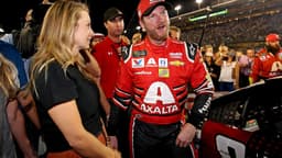Nov 19, 2017; Homestead, FL, USA; NASCAR Cup Series driver Dale Earnhardt Jr. (88) with his wife Amy Reimann after the Ford EcoBoost 400 at Homestead-Miami Speedway.