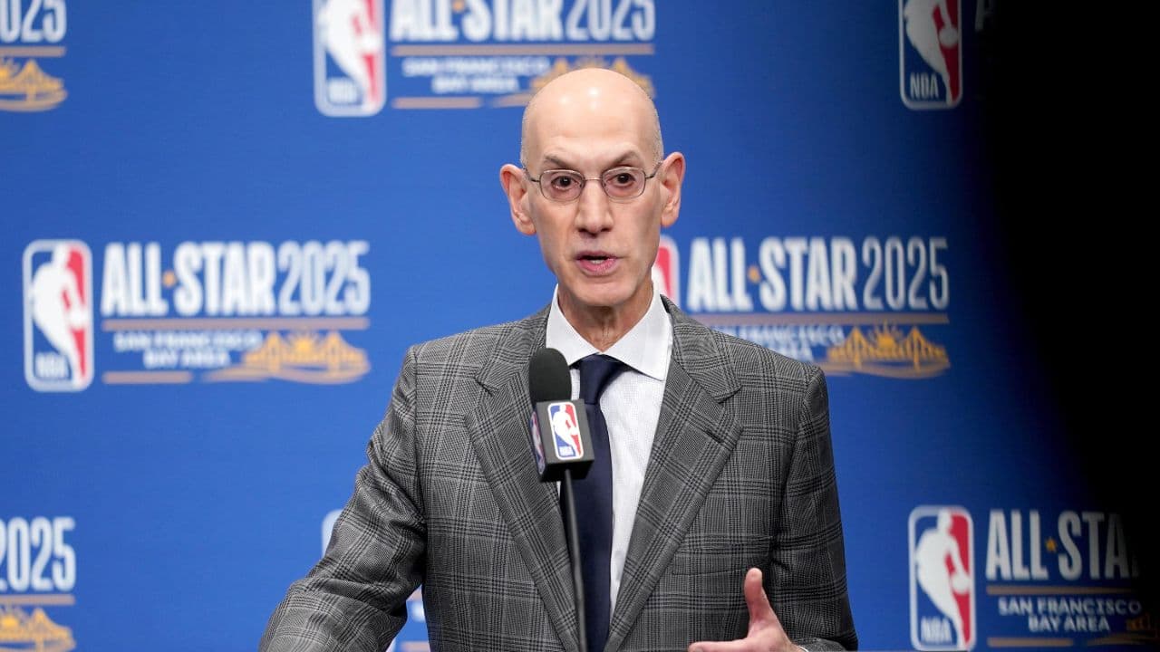 Feb 15, 2025; San Francisco, CA, USA; NBA commissioner Adam Silver speaks in a press conference during All Star Saturday Night ahead of the 2025 NBA All Star Game at Chase Center. Mandatory Credit: Cary Edmondson-Imagn Images