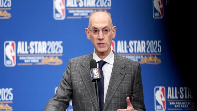 Feb 15, 2025; San Francisco, CA, USA; NBA commissioner Adam Silver speaks in a press conference during All Star Saturday Night ahead of the 2025 NBA All Star Game at Chase Center. Mandatory Credit: Cary Edmondson-Imagn Images
