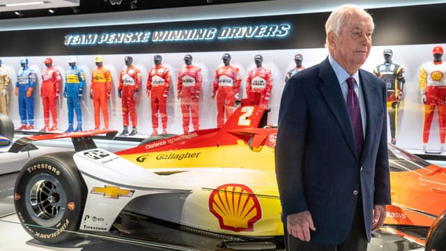 Roger Penske visits the Penske Gallery as the newly renovated Indianapolis Motor Speedway Museum opens Wednesday, April 2, 2025.