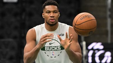 Nov 7, 2025; Milwaukee, Wisconsin, USA; Milwaukee Bucks forward Giannis Antetokounmpo (34) warms up before game against the Chicago Bulls at Fiserv Forum