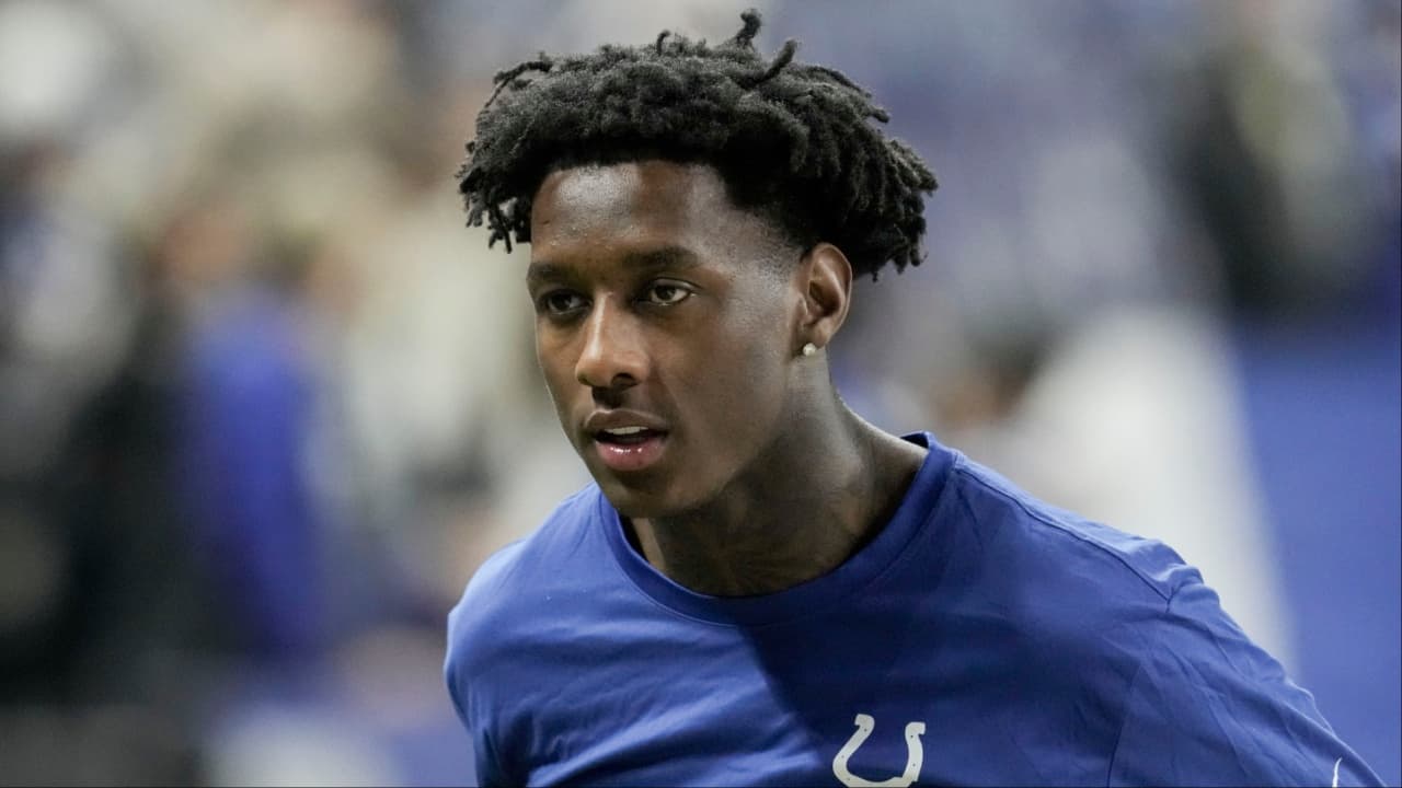 Indianapolis Colts cornerback Sauce Gardner (1) uses crutches as he leaves the field Sunday, Nov. 30, 2025, after the Indianapolis Colts lost to the Houston Texans 20-16 at Lucas Oil Stadium in Indianapolis.