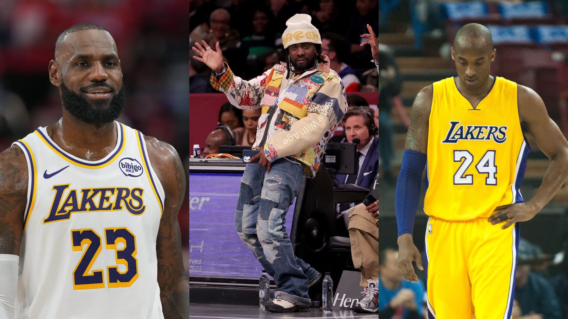 LeBron James (L), Wale (C), and Kobe Bryant (R)