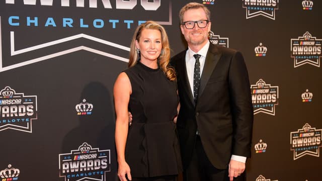 Nov 22, 2024; Charlotte, NC, USA; Dale Earnhardt Jr. and wife Amy during the NASCAR Awards Banquet at Charlotte Convention Center