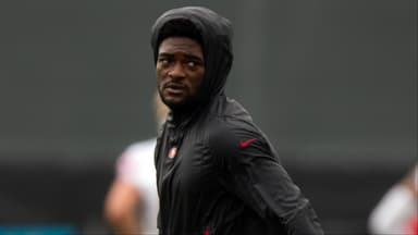 San Francisco 49ers wide receiver Brandon Aiyuk works out with his teammates during the second day of training camp.