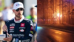 Denny Hamlin (L) and Photos of the fire shared by Lucia-Riverbend Fire Department