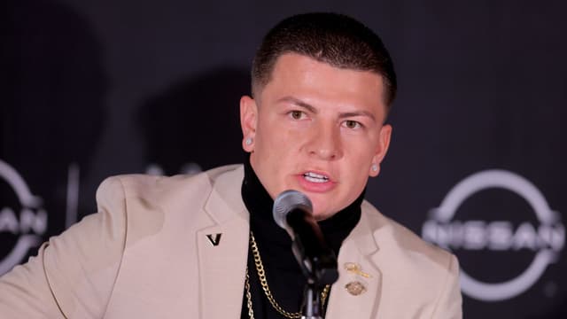 Vanderbilt Commodores quarterback Diego Pavia speaks to the media during a press conference at the New York Marriott Marquis before the presentation of the Heisman trophy.