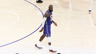 November 28, 2025, Los Angeles, California, USA: Los Angeles LakersÃ¢â‚¬â ¢ LeBron James (23) walks after hitting a 3-point shot against the Dallas Mavericks