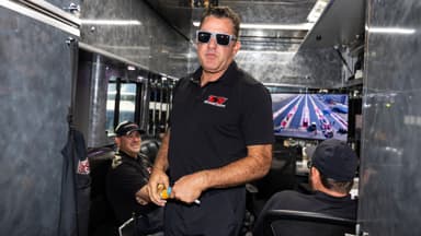 Sep 21, 2025; Concord, NC, USA; NHRA top fuel driver Tony Stewart during the Carolina Four Wide Nationals at zMax Dragway