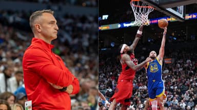 (L) Darko Rajaković (R) Brandon Ingram and Stephen Curry