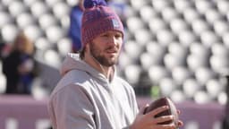 Bills quarterback Josh Allen gets out hours earlier on Empower FIeld at Mile High in Denver, Colorado to warm up before the game on Jan. 17, 2026.