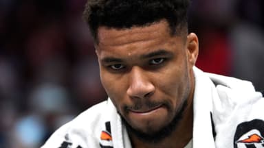 Dec 29, 2025; Charlotte, North Carolina, USA; Milwaukee Bucks forward Giannis Antetokounmpo (34) in a time out during the second half against the Charlotte Hornets at the Spectrum Center.