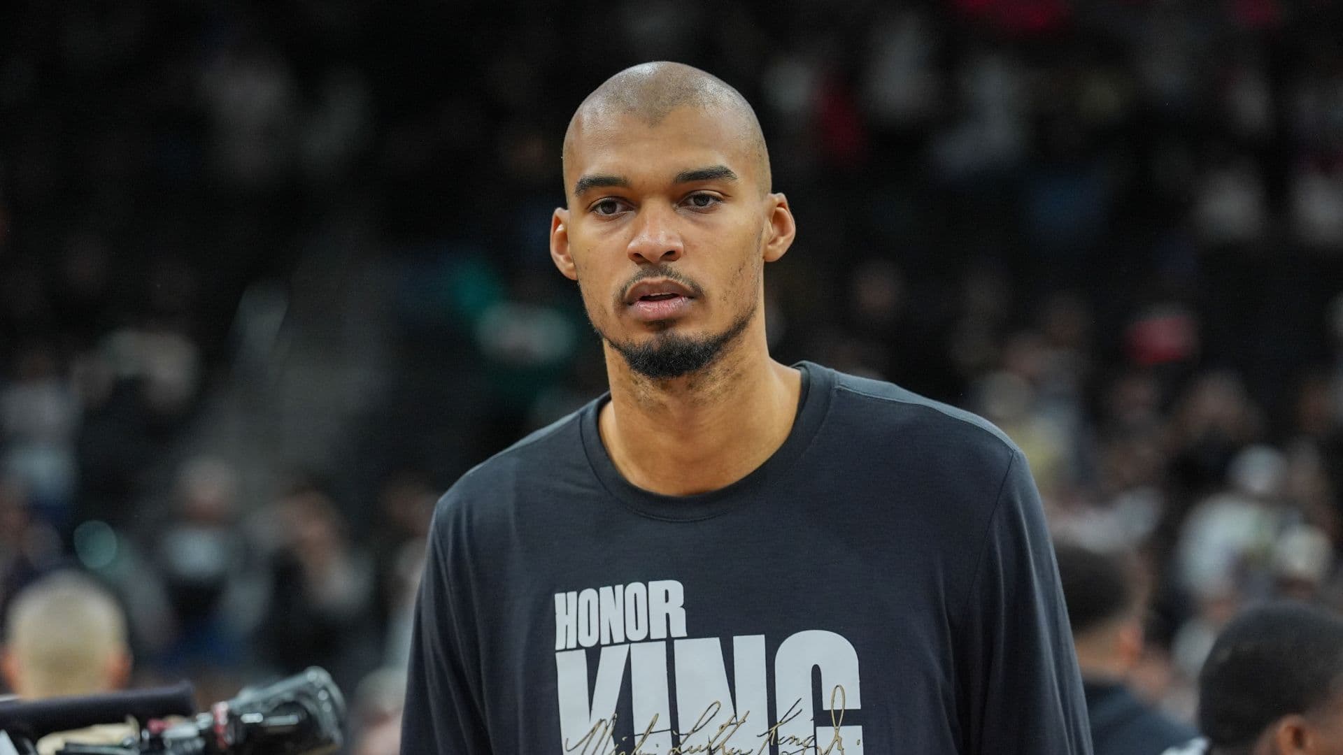 Jan 15, 2026; San Antonio, Texas, USA; San Antonio Spurs forward/center Victor Wembanyama (1) after the game against the Milwaukee Bucks at Frost Bank Center
