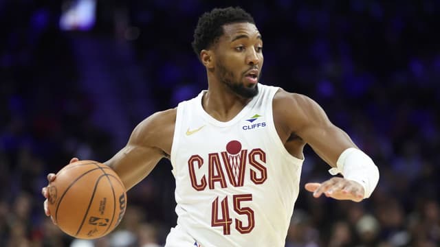Cleveland Cavaliers guard Donovan Mitchell (45) drivers against the Philadelphia 76ers during the third quarter at Xfinity Mobile Arena.