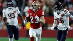 San Francisco 49ers running back Christian McCaffrey (23) runs against Chicago Bears cornerback Nahshon Wright (26) in the first half at Levi's Stadium.