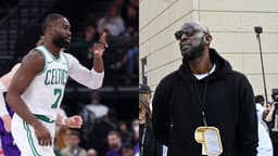 Jaylen Brown (L) and Kevin Garnett (R)