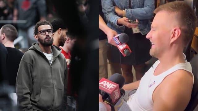 Trae Young(L) and Kristaps Porzingis(R)