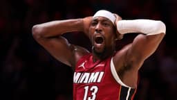 Miami Heat center Bam Adebayo (13) reacts after scoring against the Phoenix Suns during the fourth quarter at Kaseya Center