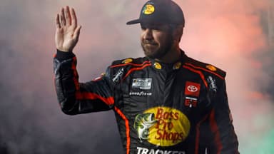 Feb 13, 2025; Daytona Beach, Florida, USA; NASCAR Cup Series driver Martin Truex Jr. (56) during driver introductions for the Duels at Daytona International Speedway