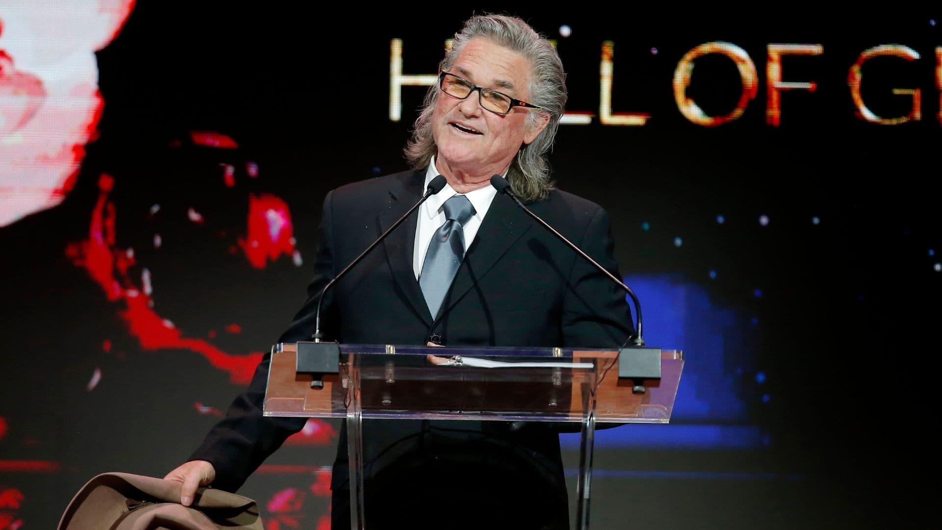 Kurt Russell speaks before accepting the 2022 Hall of Great Western Performers during the Western Heritage Awards at the National Cowboy & Western Heritage Museum in Oklahoma City, Saturday, April, 9, 2022.