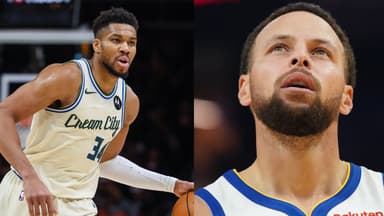 Giannis Antetokounmpo (L), Stephen Curry (R)