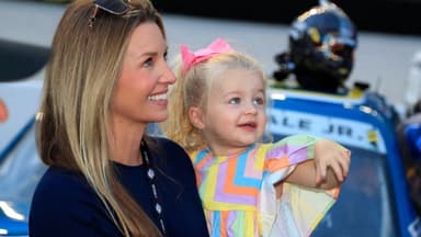 BRISTOL, TN - SEPTEMBER 15: Dale Earnhardt Jr ( 88 JR Motorsports Hellmann s Chevrolet) wife Amy and daughter nicole on pit road prior to the running of the NASCAR, Motorsport, USA Xfinity Series Playoff Food City 300 on September 15, 2023 at Bristol Motor Speedway in Bristol, TN