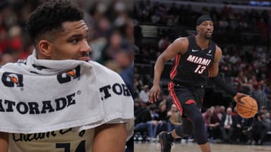 Giannis Antetokounmpo (L), Bam Adebayo (R)