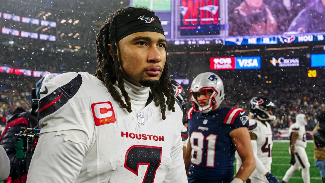 Houston Texans quarterback C.J. Stroud (7) after the game against the New England Patriots in an AFC Divisional Round game at Gillette Stadium.