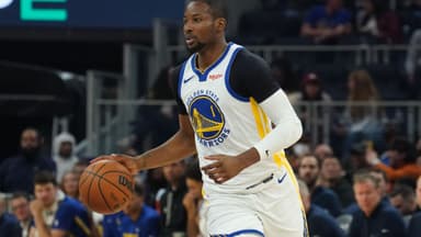 Jan 20, 2026; San Francisco, California, USA; Golden State Warriors forward Jonathan Kuminga (1) looks to pass against the Toronto Raptors in the second quarter at Chase Center.