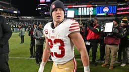 San Francisco 49ers running back Christian McCaffrey (23) on the field after win against the Philadelphia Eagles in an NFC Wild Card Round game at Lincoln Financial Field.