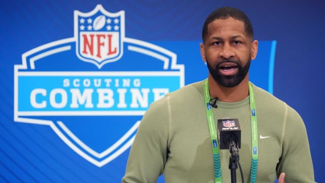 Cleveland Browns general manager Andrew Berry speaks during the NFL Scouting Combine at the Indiana Convention Center.