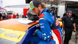 Feb 14, 2025; Daytona Beach, Florida, USA; ARCA Series driver Garrett Mitchell aka Cleetus McFarland during practice for the Ride the 'Dente 200 at Daytona International Speedway.