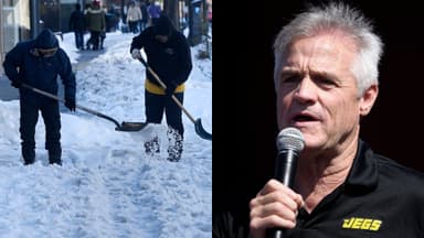 Snowstorm in North Carolina (L) and Kenny Wallace (R)