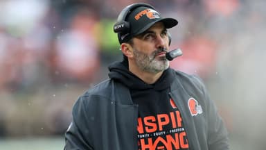 Cleveland Browns head coach Kevin Stefanski looks on against the Tennessee Titans during the first quarter at Huntington Bank Field.