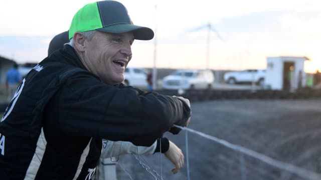 Former NASCAR driver Kenny Wallace watches the kids go-cart race, Wednesday, Oct. 7, 2020, in Bishop. The event promotes youth go-cart racing.
