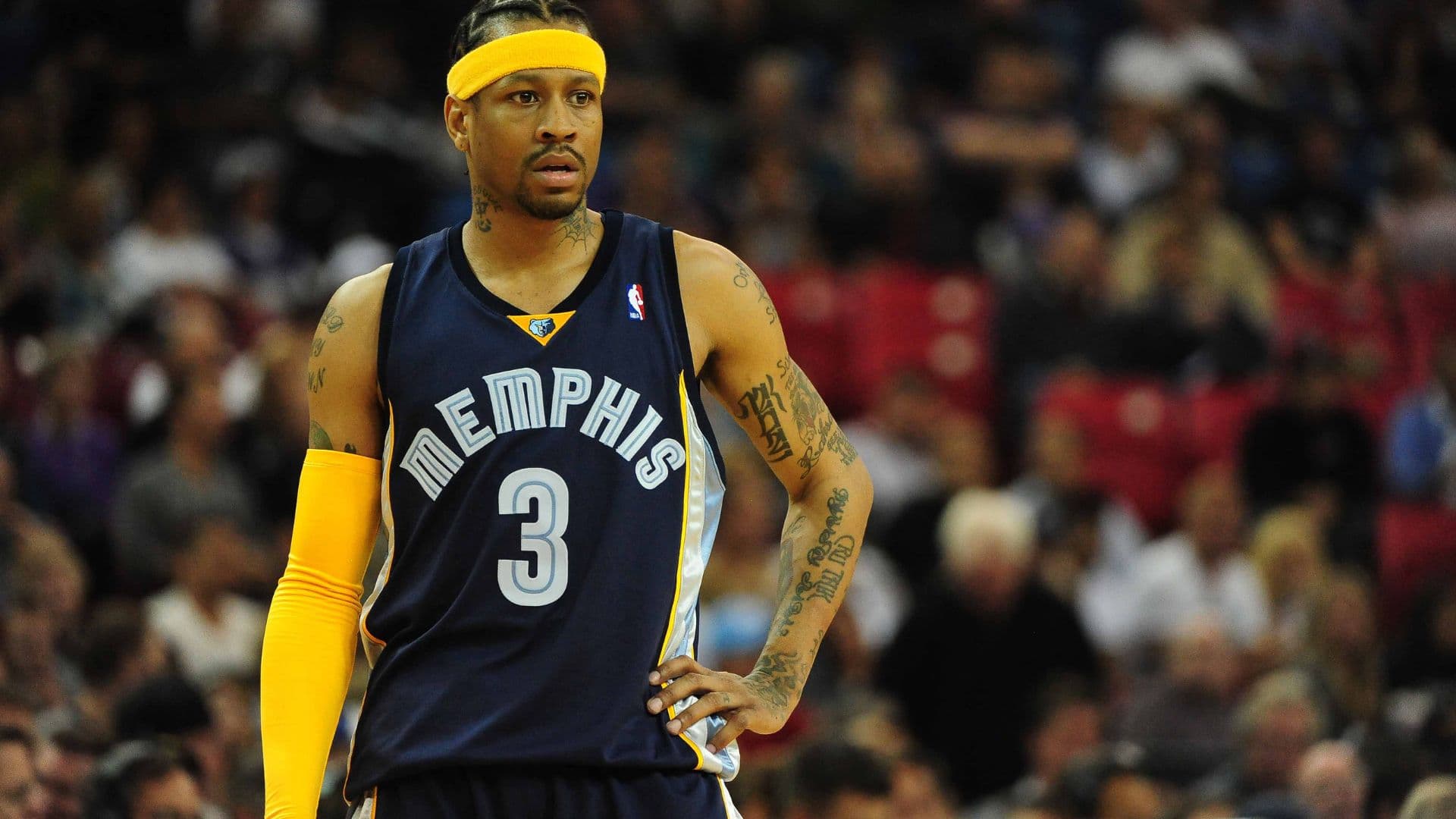 November 2, 2009; Sacramento, CA, USA; Memphis Grizzlies guard Allen Iverson (3) talks to a teammate during the fourth quarter against the Sacramento Kings at Arco Arena. The Kings defeated the Grizzlies 127-116 in overtime