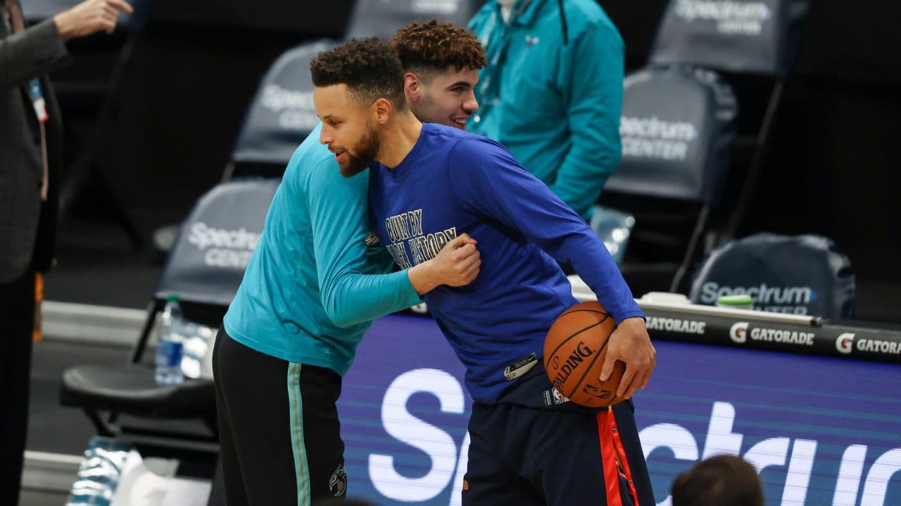 LaMelo Ball and Steph Curry