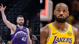 Kevin Love (L), LeBron James (R)