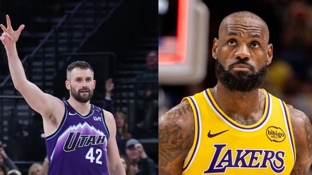 Kevin Love (L), LeBron James (R)