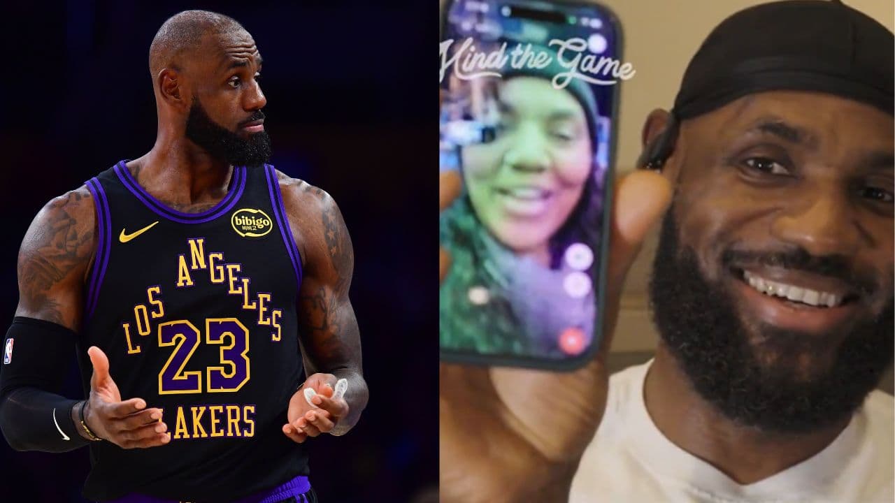 LeBron James (L) and LeBron and Gloria (R)