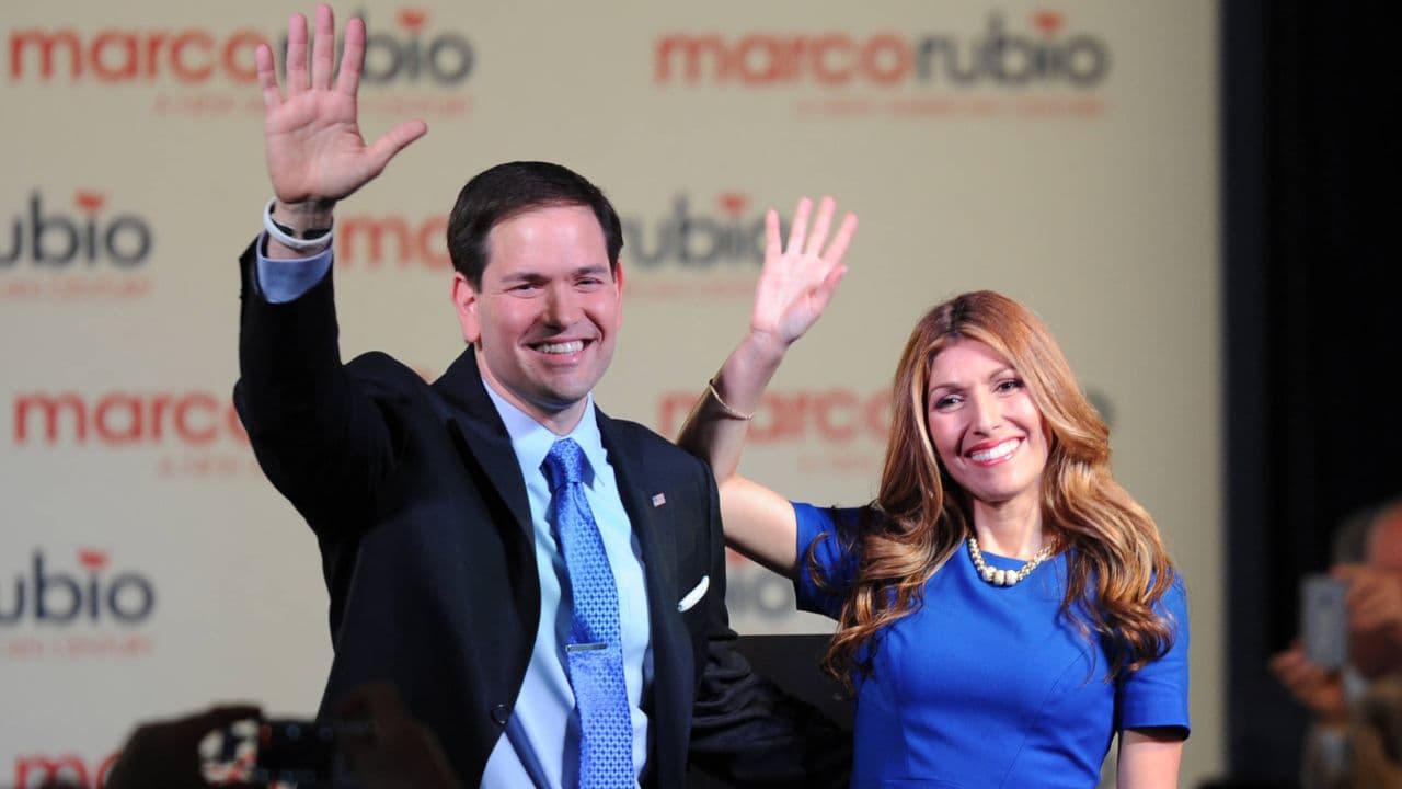April 13, 2015, Miami, Florida, United States Of America: MIAMI, FL - APRIL 13: U.S. Sen. Marco Rubio (R-FL) stands with his wife, Jeanette Rubio, and children after announcing his candidacy for the Republican presidential nomination during an event at the Freedom Tower on April 13, 2015 in Miami, Florida. Rubio is one of three Republican candidates to announce their plans on running against the Democratic challenger for the White House..People: Florida Republican Senator Marco Rubio. Miami United States Of America