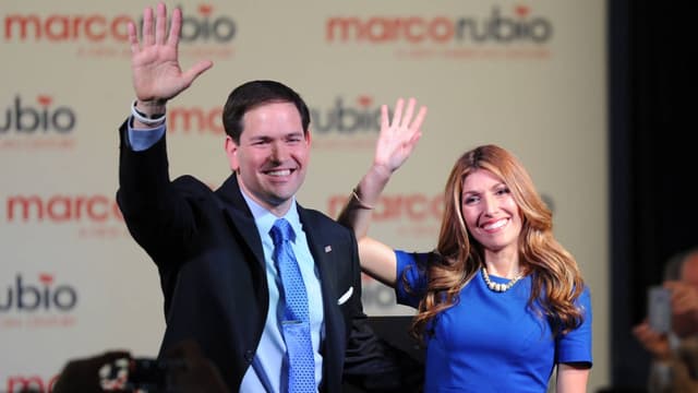 April 13, 2015, Miami, Florida, United States Of America: MIAMI, FL - APRIL 13: U.S. Sen. Marco Rubio (R-FL) stands with his wife, Jeanette Rubio, and children after announcing his candidacy for the Republican presidential nomination during an event at the Freedom Tower on April 13, 2015 in Miami, Florida. Rubio is one of three Republican candidates to announce their plans on running against the Democratic challenger for the White House..People: Florida Republican Senator Marco Rubio. Miami United States Of America