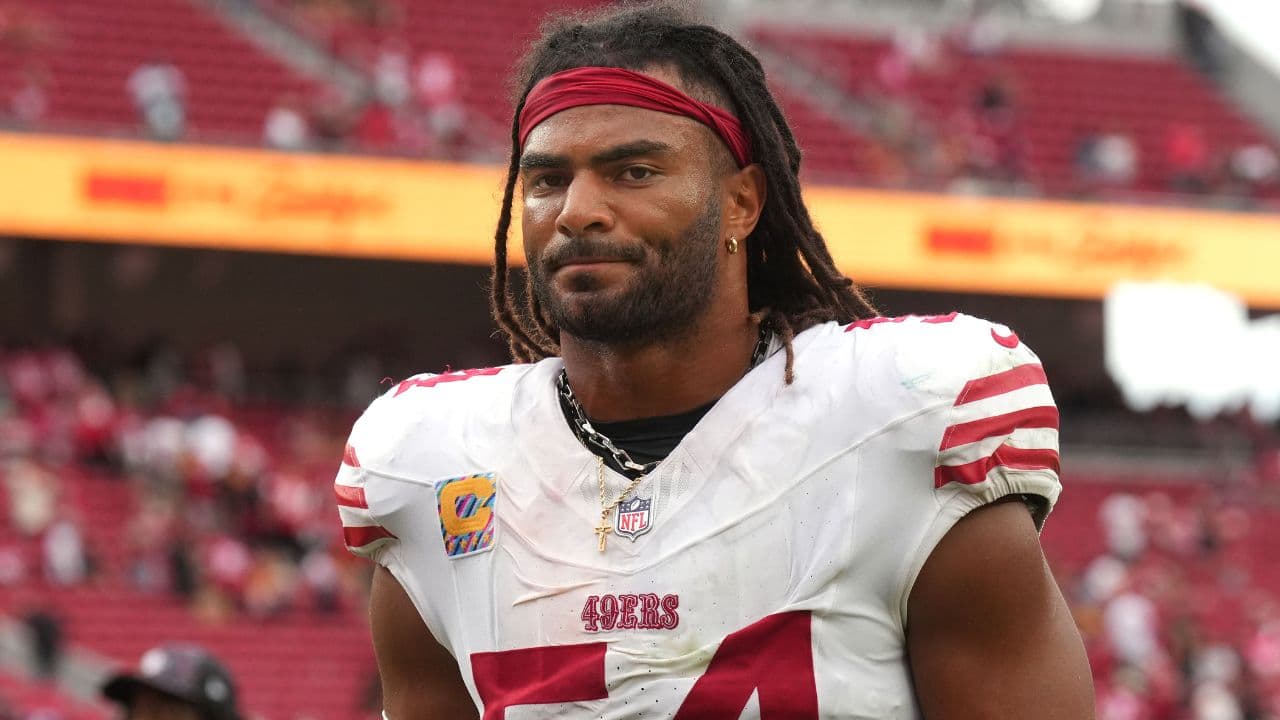 San Francisco 49ers middle linebacker Fred Warner (54) after the game against the Jacksonville Jaguars at Levi's Stadium.