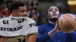 Giannis Antetokounmpo (L), Myles Turner (R)