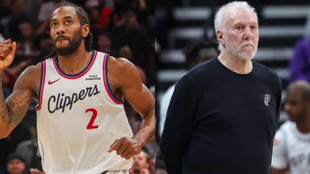 Kawhi Leonard (L), Gregg Popovich (R)