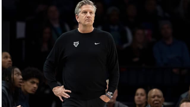 Feb 6, 2026; Minneapolis, Minnesota, USA; Minnesota Timberwolves head coach Chris Finch looks on against the New Orleans Pelicans in the second half at Target Center.