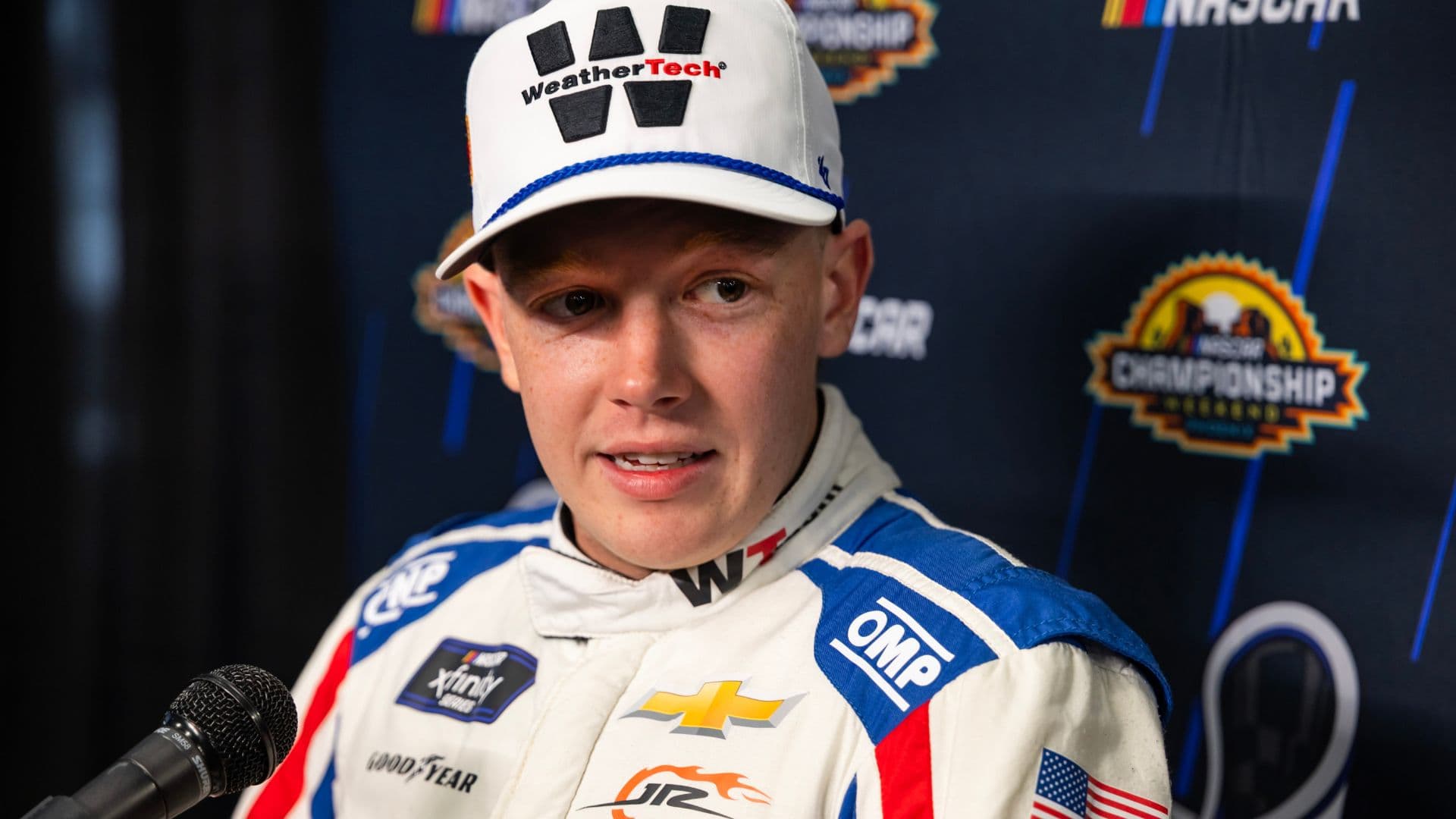 Oct 30, 2025; Avondale, Arizona, USA; NASCAR Xfinity Series driver Connor Zilisch during Championship Four media day at Phoenix Raceway.